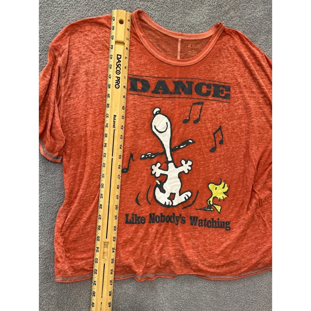 Snoopy Peanuts Dance Like Nobody's Watching T-Shirt Women's Oversized Orange Tee - Picture 2 of 4